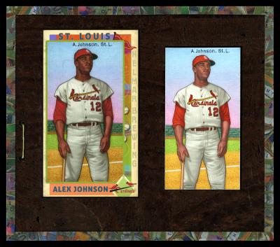 Picture, Helmar Brewing, This Great Game 1960s Card # 73, Alex Johnson, Standing, knees up, St. Louis Cardinals